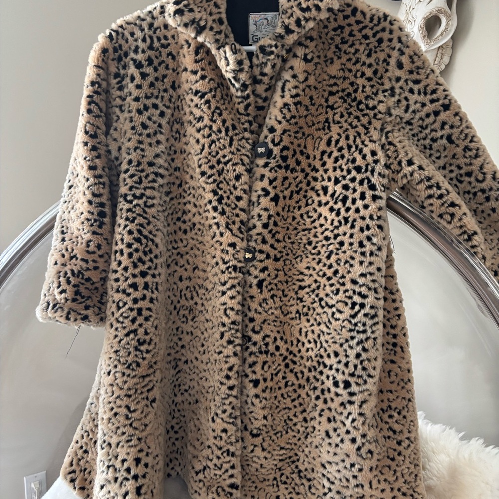 Vintage Leopard Print Faux Fur Coat